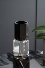 2.5x2.5x9.5" Glass Black and Clear Geometric Candle Holder