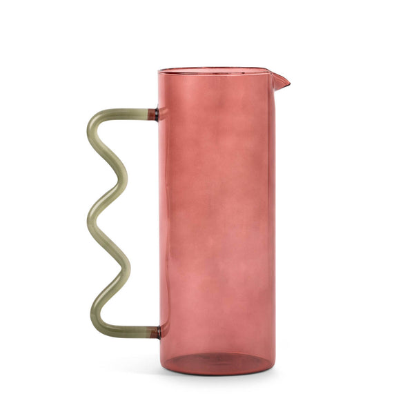 Rust & Green Squiggle Glass Pitcher