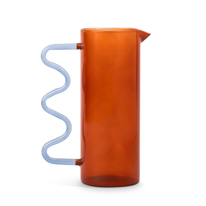 Amber & Blue Squiggle Glass Pitcher