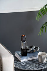 2.5x2.5x9.5" Glass Black and Clear Geometric Candle Holder