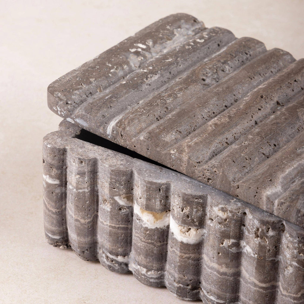Cuba Ribbed Onyx Decorative Box, Fossil Gray