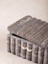 Cuba Ribbed Onyx Decorative Box: Fossil Gray Travertine