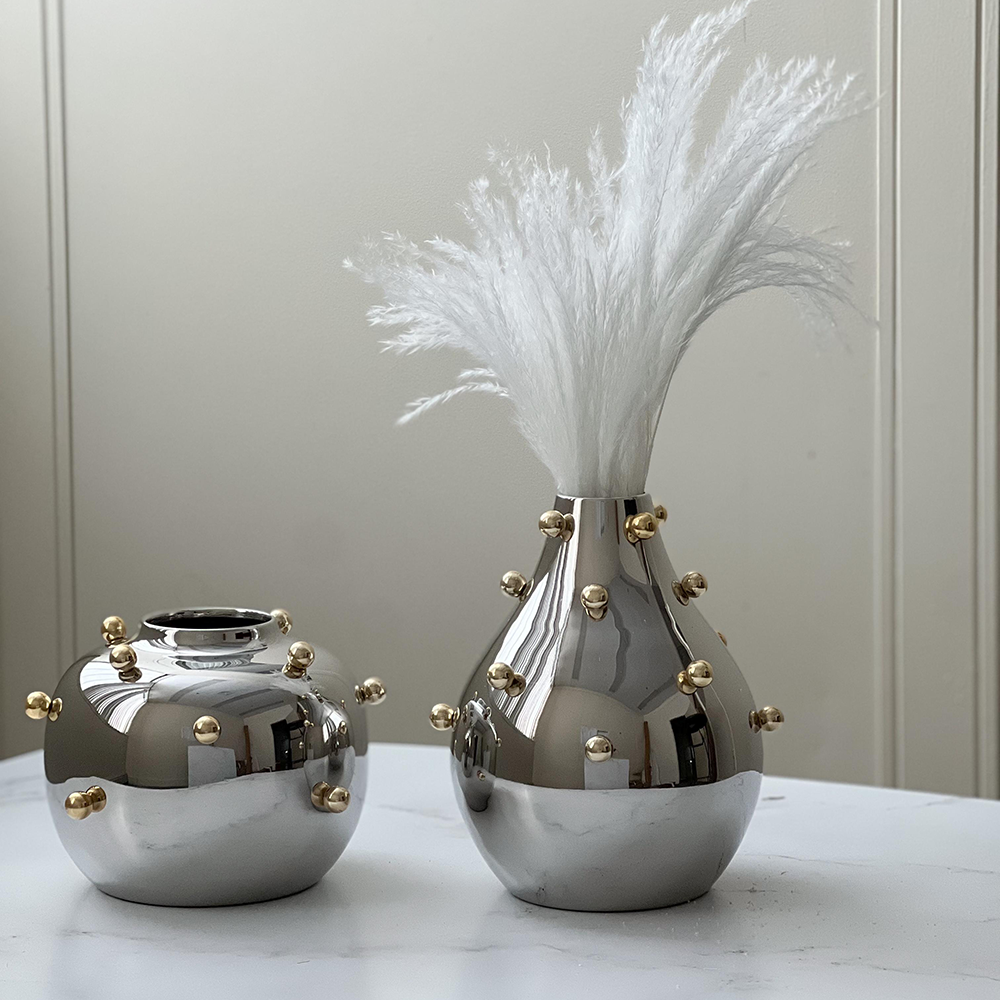 Stainless Steel Vase with Gold Balls, Large