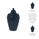 Decorative Jar - Blue Ceramic Chain Texture Lidded, 12 in.