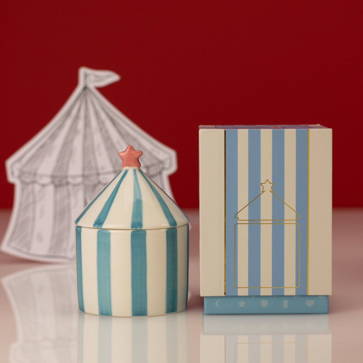 Carnival Striped Candle, Acrobat Blue - Activated Charcoal
