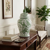Decorative Jar - Green Ceramic Bird Flower Tall, 18 in.