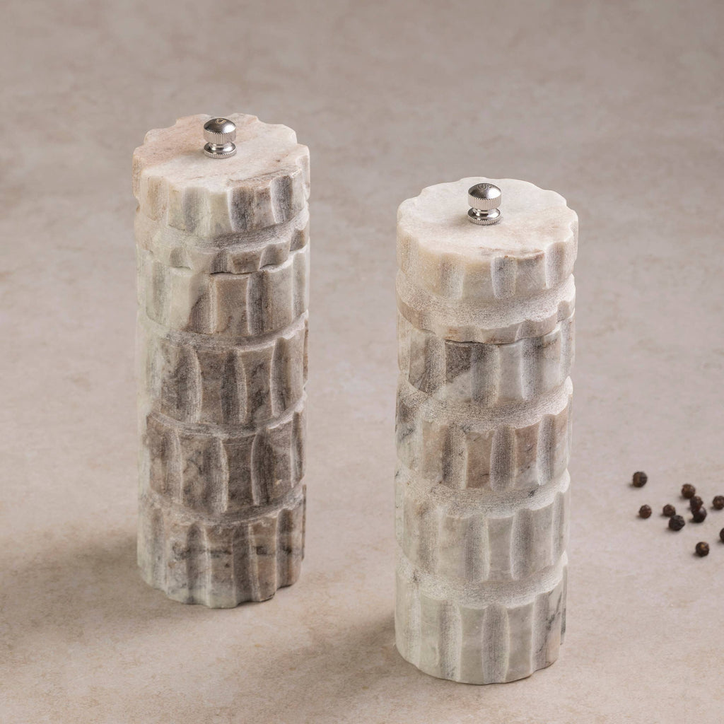 Beatrix Carved Marble Salt and Pepper Mills