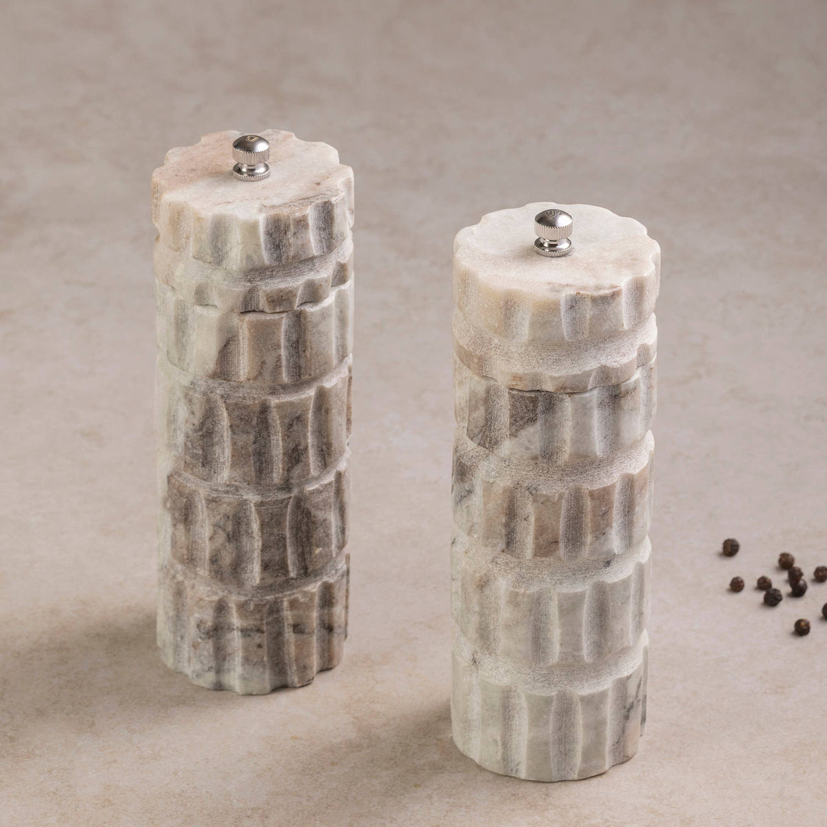 Beatrix Carved Marble Salt and Pepper Mills