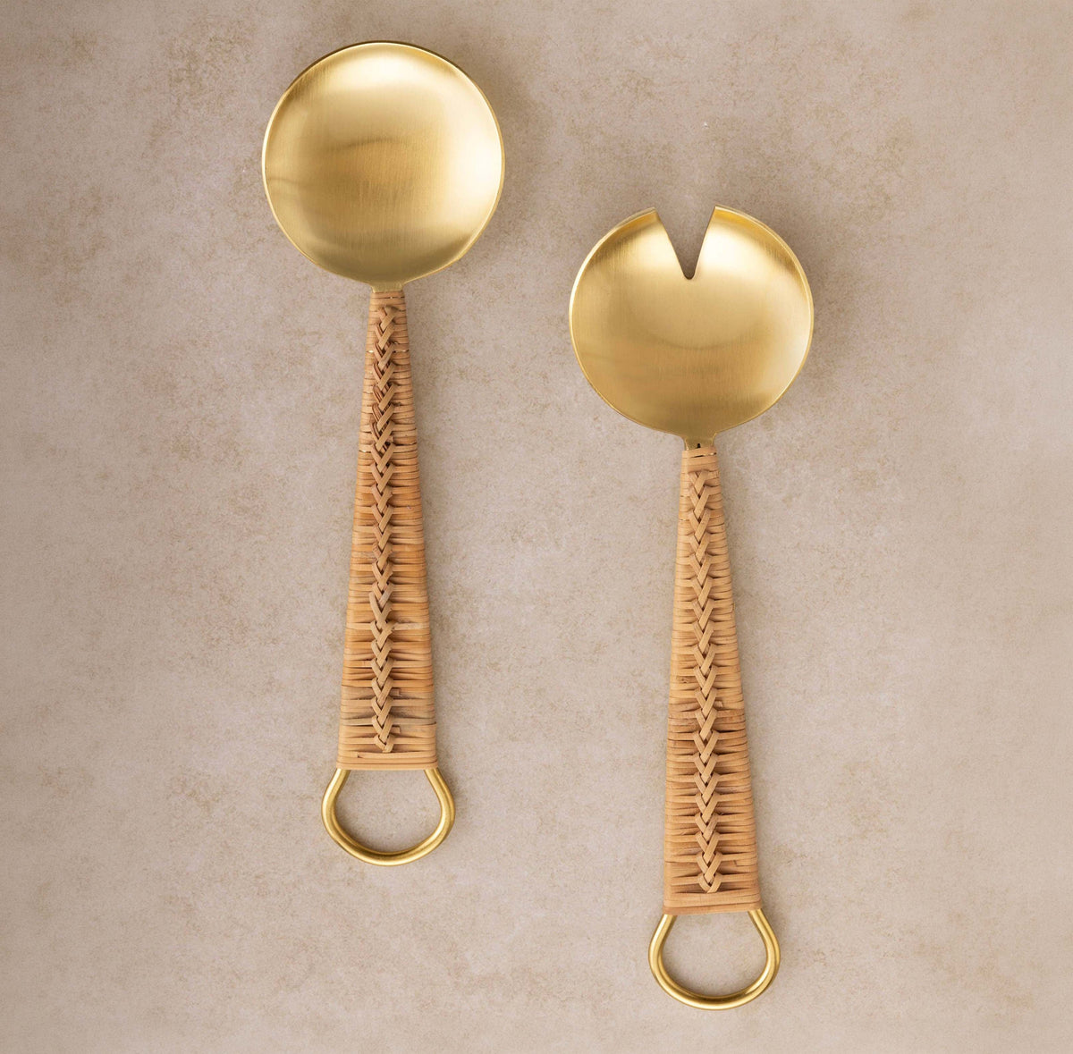 Helsinki Rattan and Gold Salad Servers