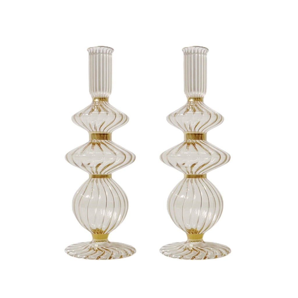Madelyn Champagne Glass Candle Holder with Gold Trim, Set of 2