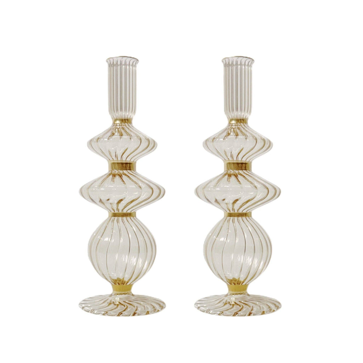 Madelyn Champagne Glass Candle Holder with Gold Trim, Set of 2