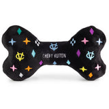 Black Monogram Chewy Vuiton Bone Squeaker Dog Toy: Small / Mini