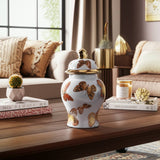 Decorative Jar- White/Black Ceramic Tall Butterflies, 8 in.
