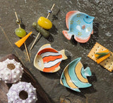 Small Striped Fish Dish-Orange & White-3"L