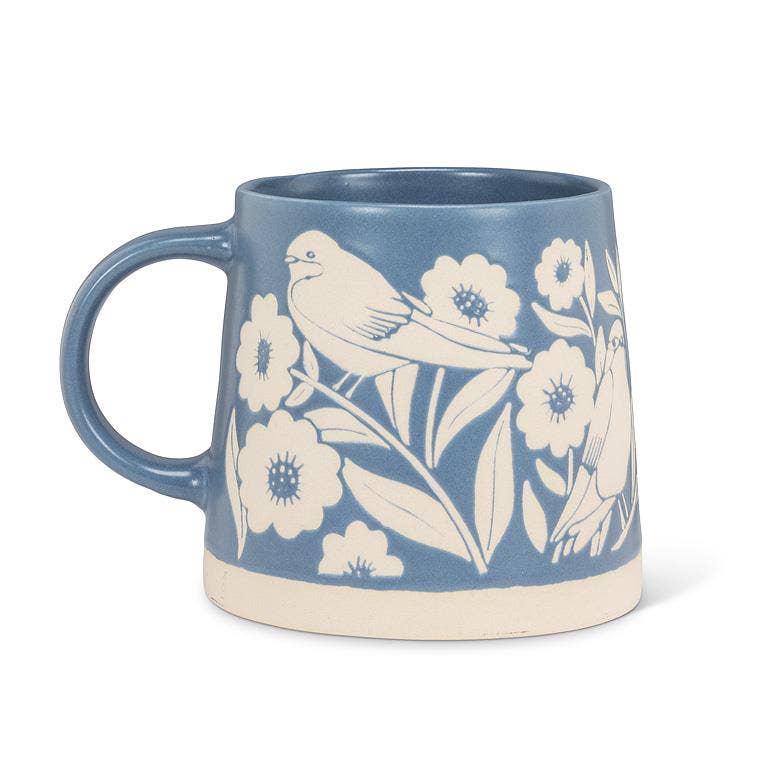 Wide Base Mug Leaves & Birds - Blue