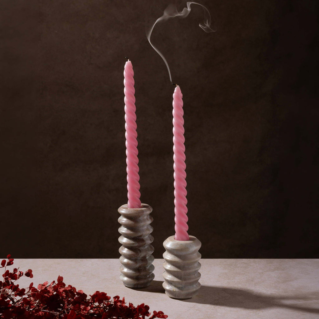 Tracey Ribbed Onyx Candle Holders, Set of 2