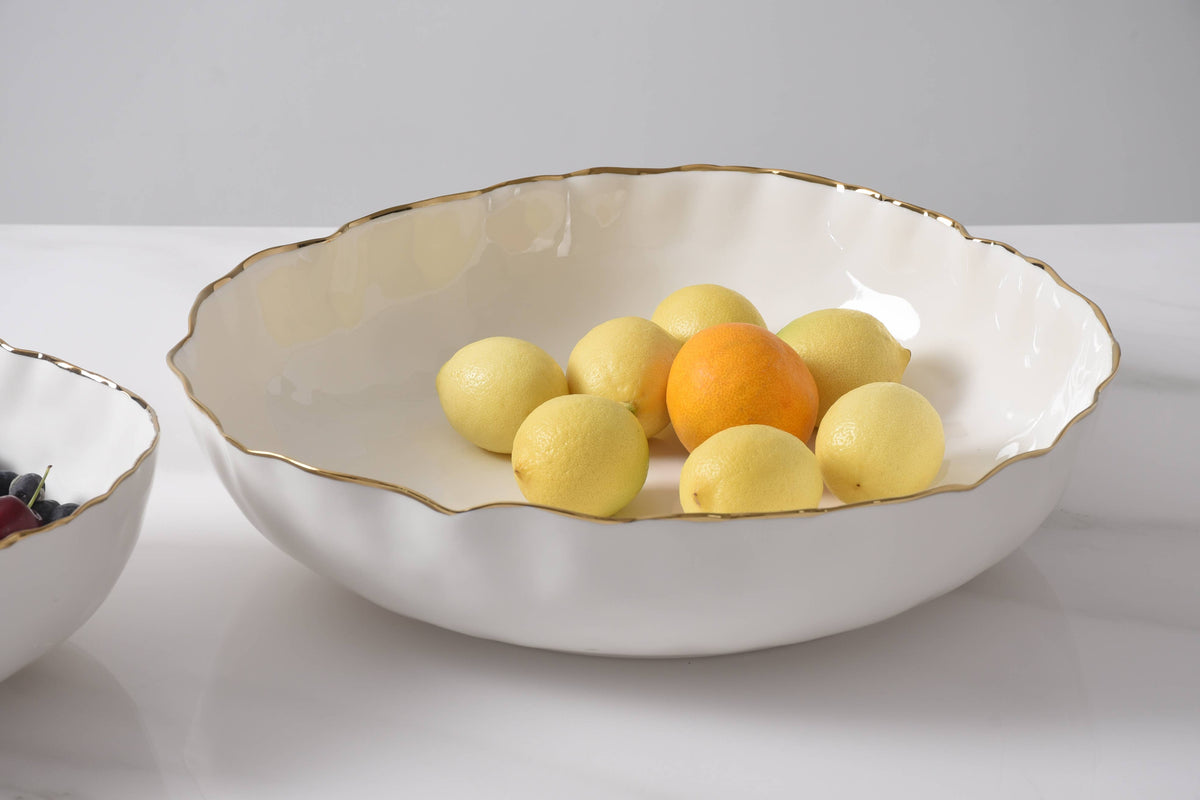 Portofino White and Gold Extra Large Shallow Bowl
