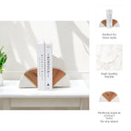 White Marble Half-Moon Bookends, Set of 2