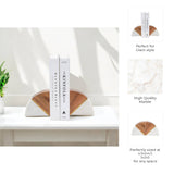 Bookends Set of 2 - White Marble Wood and Brass, 5 in.