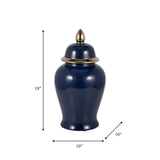 Decorative Jar - Navy/Gold Ceramic Glossy With Lid, 18 in.