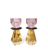 Modern Cut Candle Holder in Pink/Amber