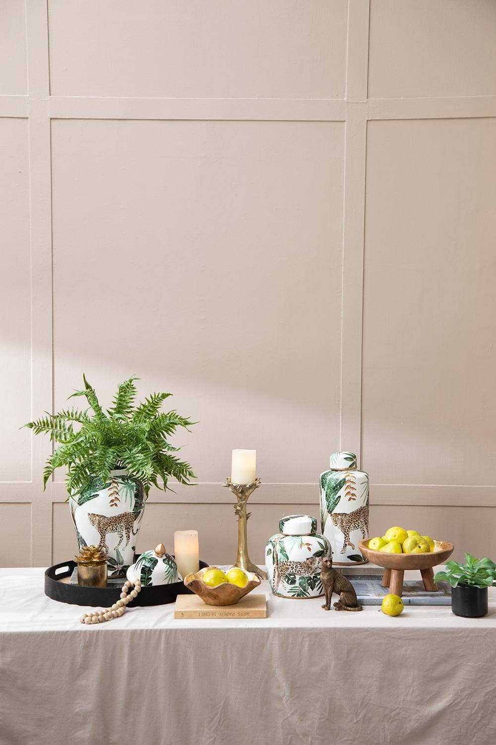 White and Green Leaf Lidded Jar