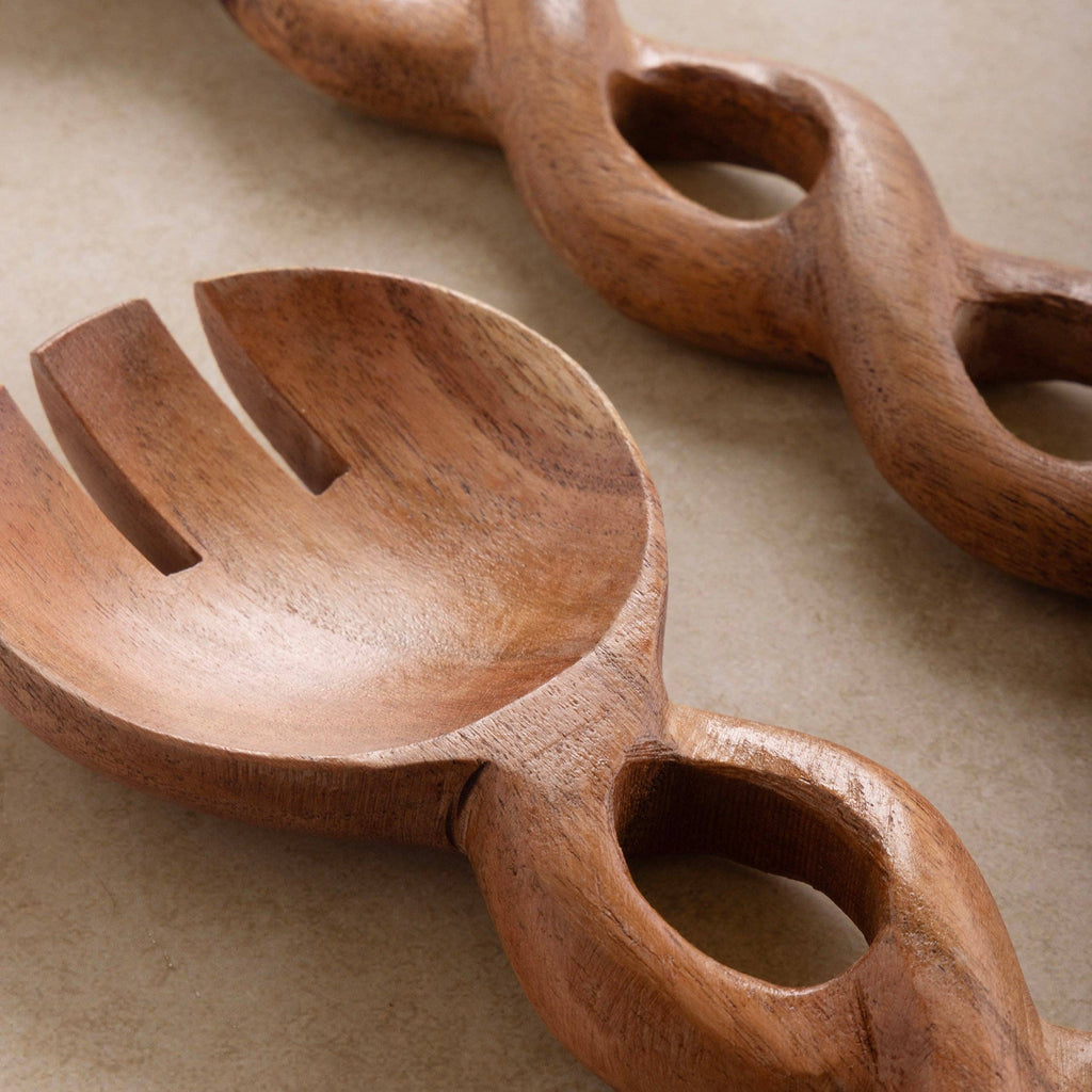 Valencia Carved Wood Salad Servers, Set