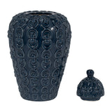 Decorative Jar - Blue Ceramic Chain Texture Lidded, 12 in.