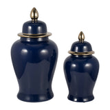 Decorative Jar - Navy/Gold Ceramic Glossy With Lid, 18 in.