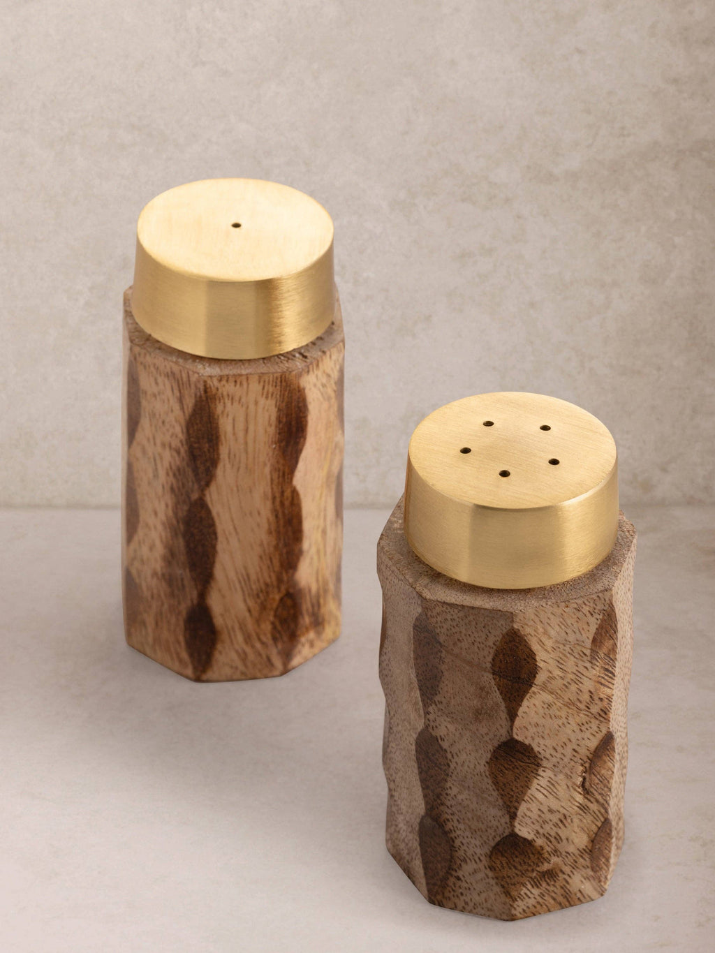 Macello Carved Wood Salt and Pepper Shakers