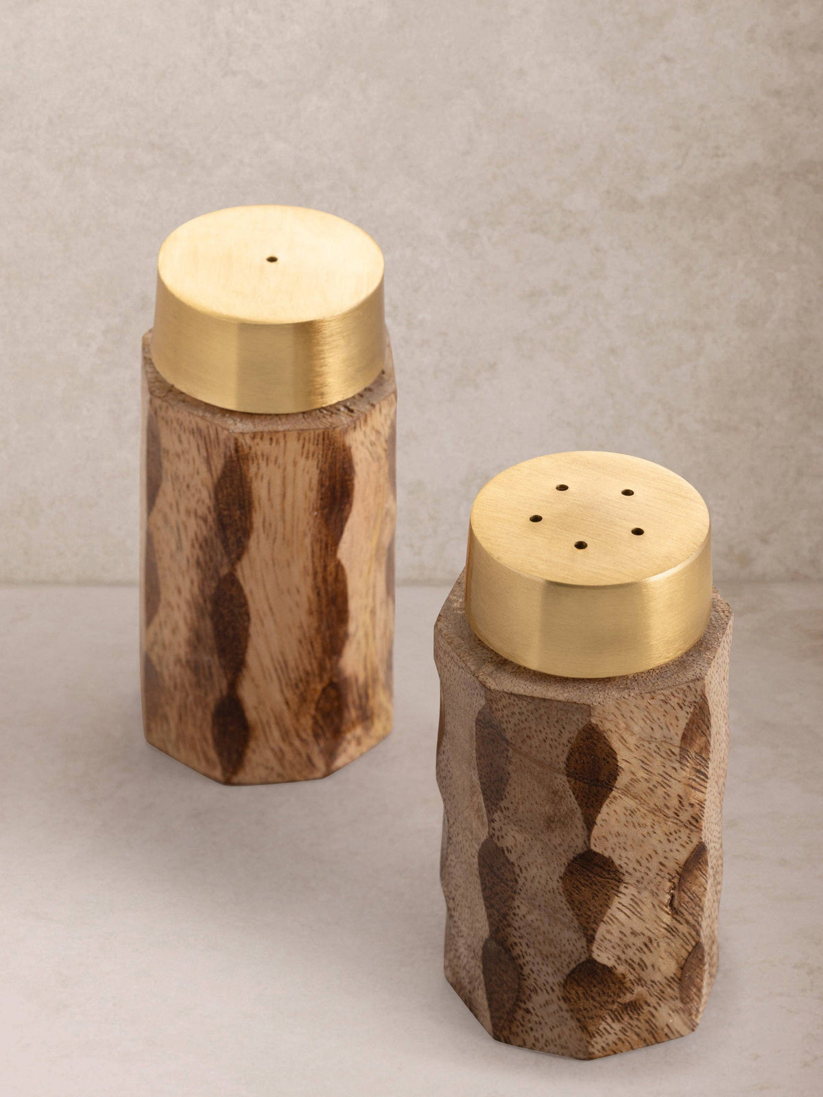 Macello Carved Wood Salt and Pepper Shakers