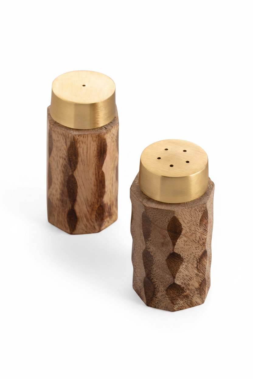 Macello Carved Wood Salt and Pepper Shakers