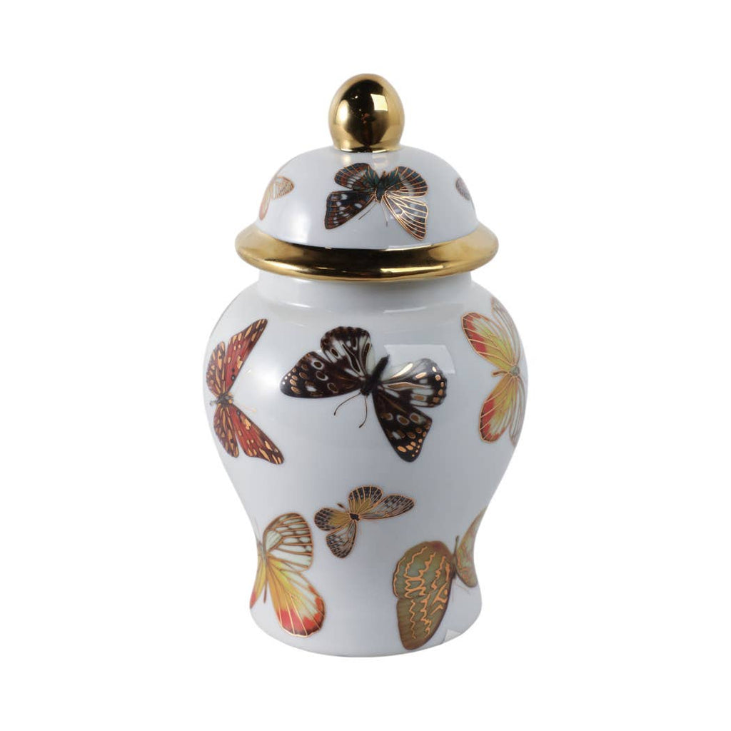 White and Black Butterfly Lidded Jar, Small