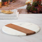 Round White Marble and Acacia Wood Charcuterie Board