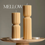 Ribbed Hourglass Soy Pillar Candle: Sculptural Table Decor: Cream / Small