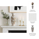 Decorative Vase - Brown/White Ceramic Bird and Vines, 12 in.