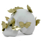 White Skull with Metal Butterflies: Gold