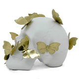 White Skull with Metal Butterflies: Gold
