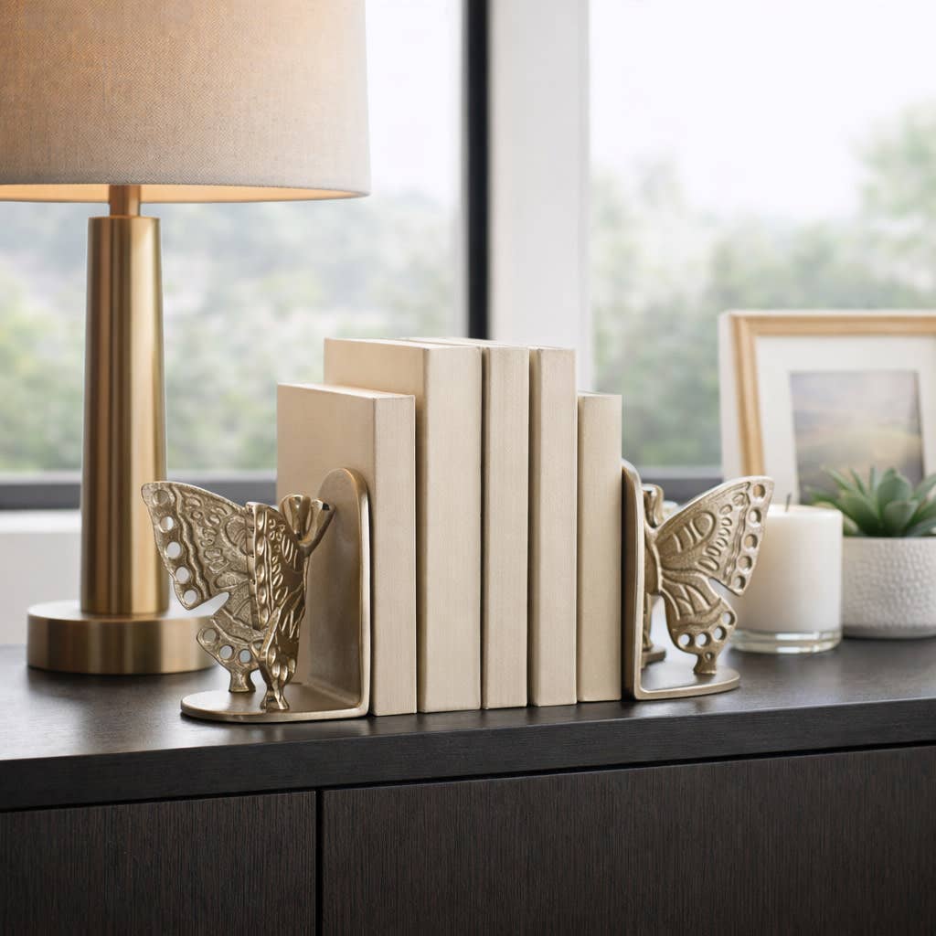 Gold Butterfly Bookends, Set of 2