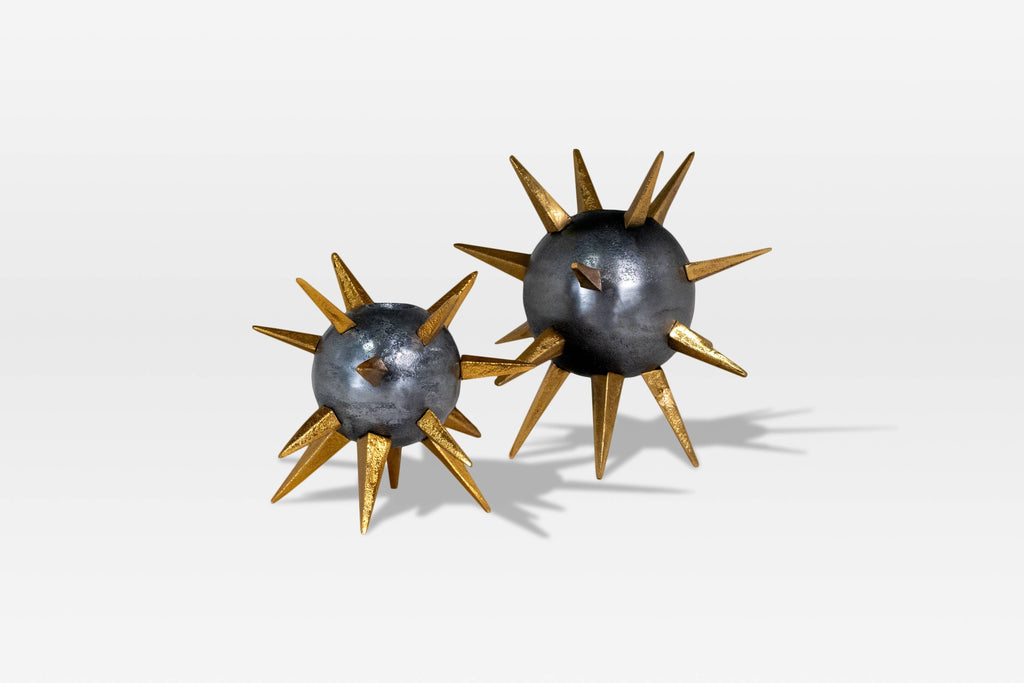 Punk Gray and Gold Taper Candle Holders, Set of 2