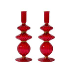 Madelyn Red Glass Candle Holder with Gold Trim, Set of 2