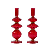 Madelyn Red Glass Candle Holder with Gold Trim, Set of 2