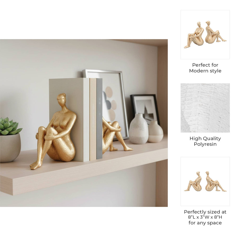 Gold Seated Lady Bookends, Set of 2