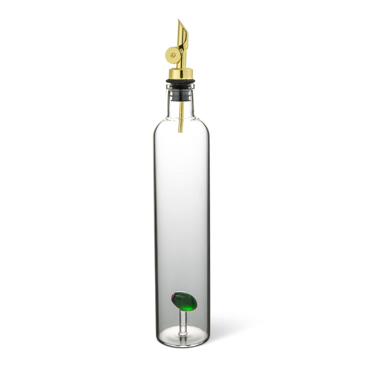 Olive Motif Glass Oil Bottle with Gold Lid