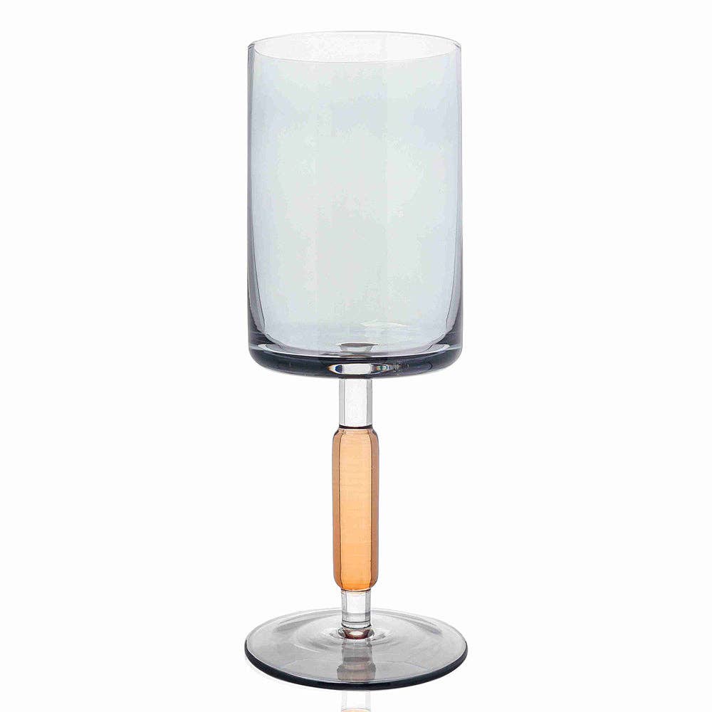 Amber and Smoke Stemmed Wine Glasses, Set of 6, Smoke and Amber