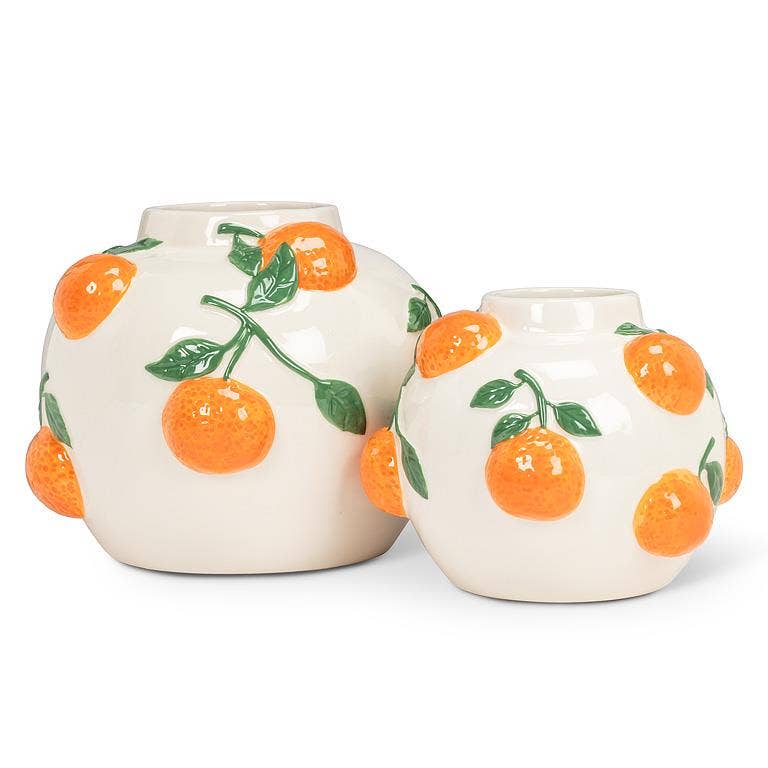 Small Round Ceramic Vase with Oranges