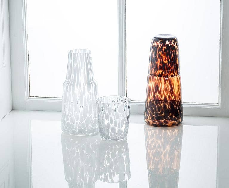 White Glass Bedside Carafe & Glass
