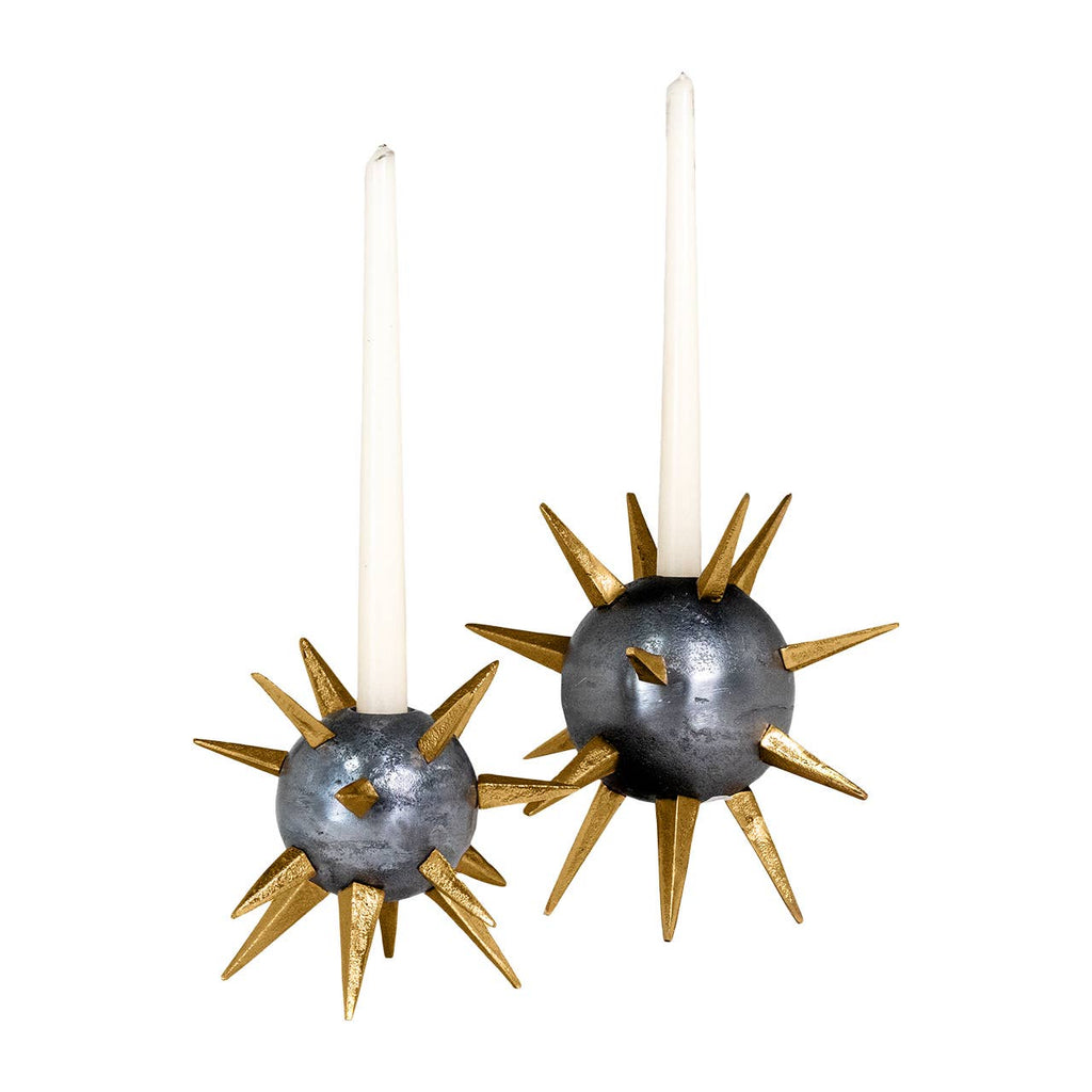 Punk Gray and Gold Taper Candle Holders, Set of 2