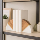 Bookends Set of 2 - White Marble Wood and Brass, 5 in.