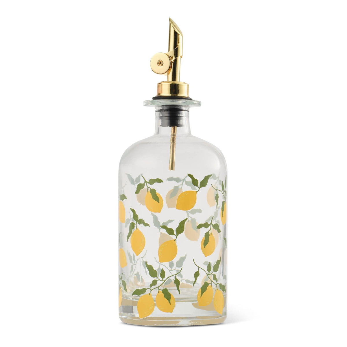 Lemon Floral Glass Oil Cruet with Gold Top